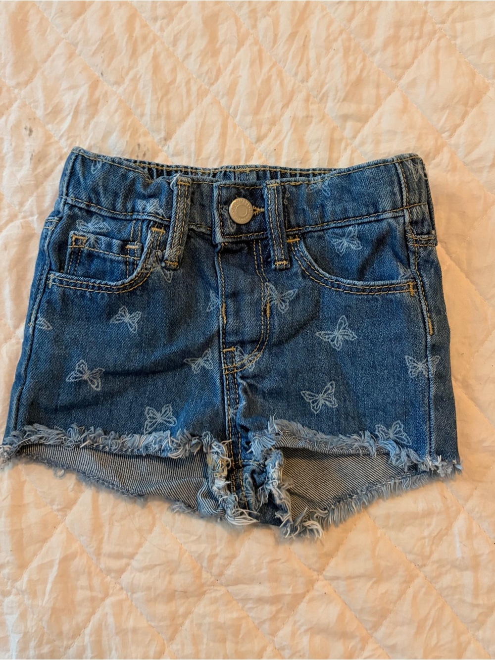 Old Navy Blue Denim Butterfly Print Frayed-Hem Shorts